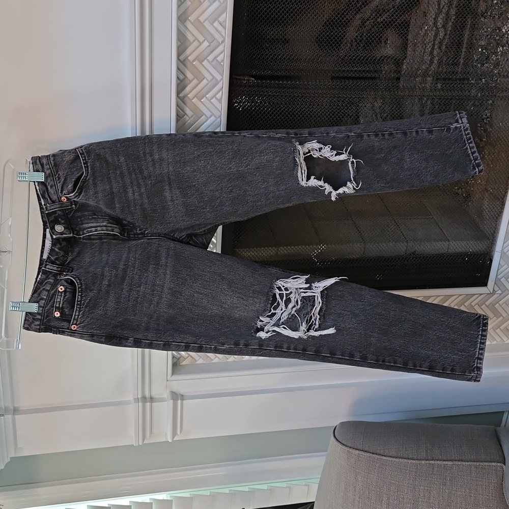 Topshop black/dark gray distressed jeans size P26
